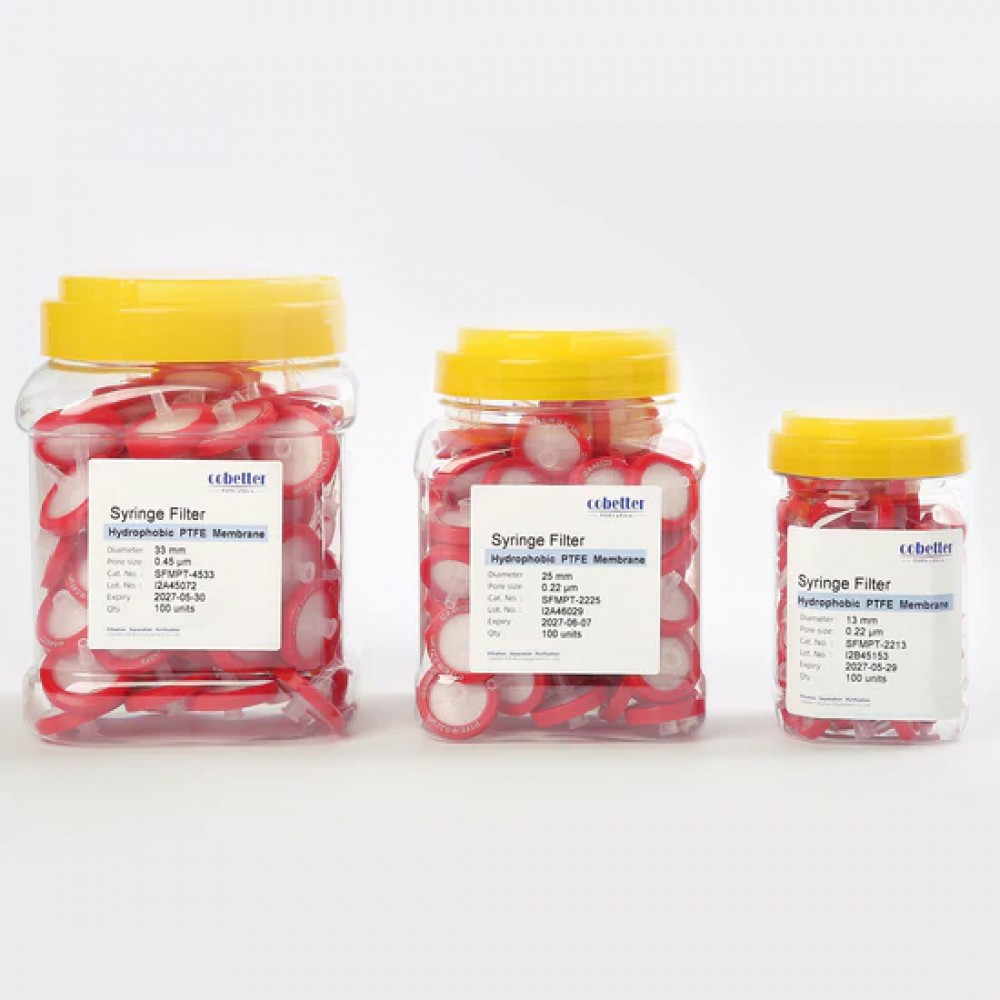 Filtros de Seringa de PTFE Hidrofóbico Vermelho Não Estéreis