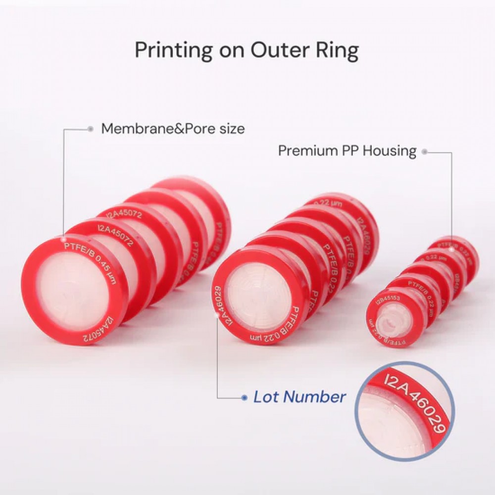 Filtros de Seringa de PTFE Hidrofóbico Vermelho Não Estéreis